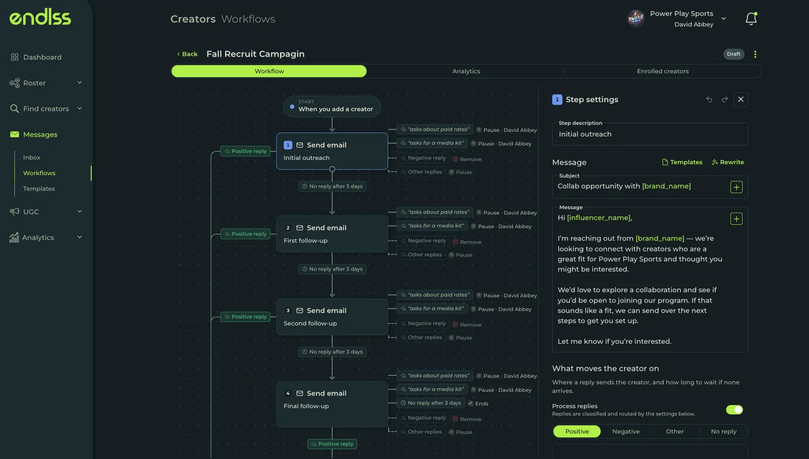An onboarding workflow in Endlss