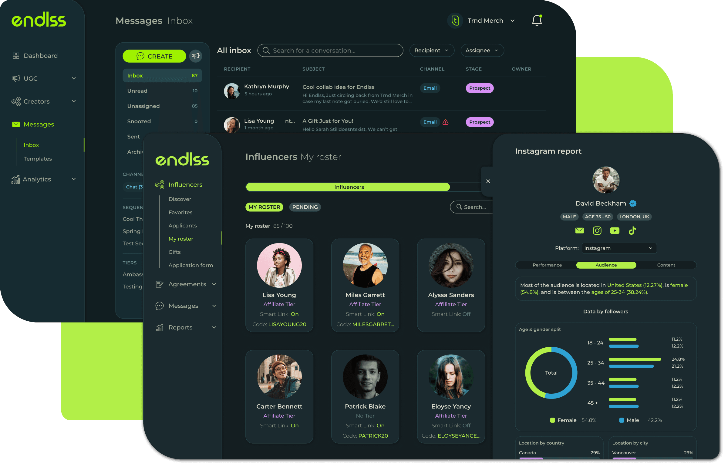 The Endlss inbox, creator roster and an Instagram audience report