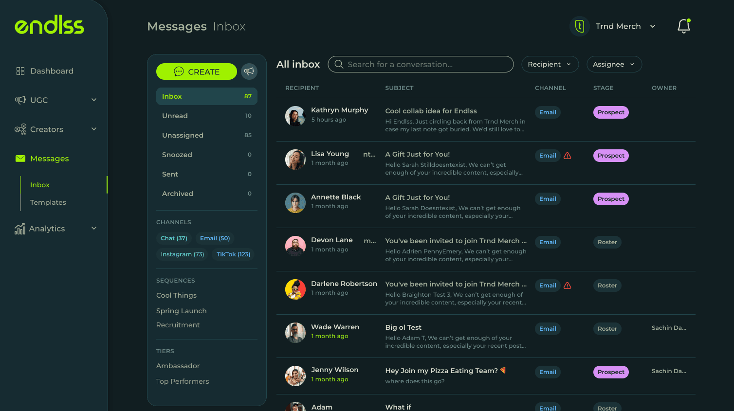 The shared inbox in Endlss