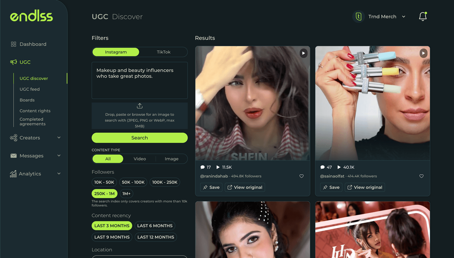 UGC search results in Endlss