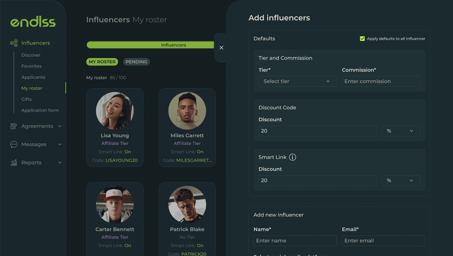A discount code created in Endlss shown in Shopify