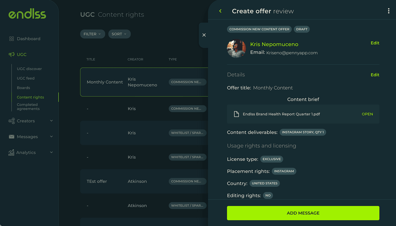 A content licence agreement in Endlss