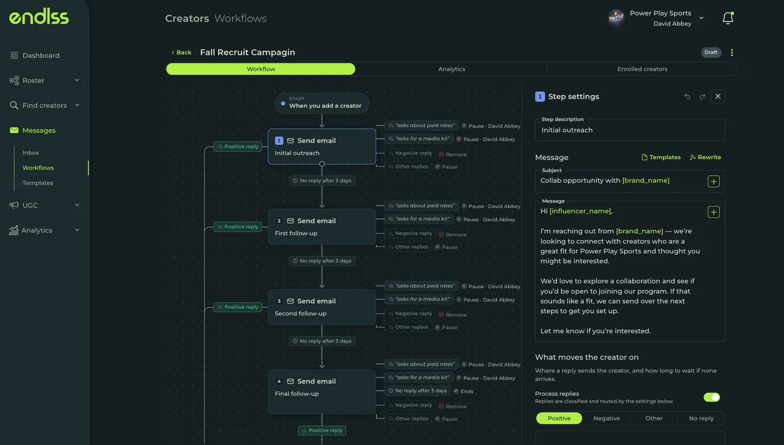 An onboarding workflow in Endlss